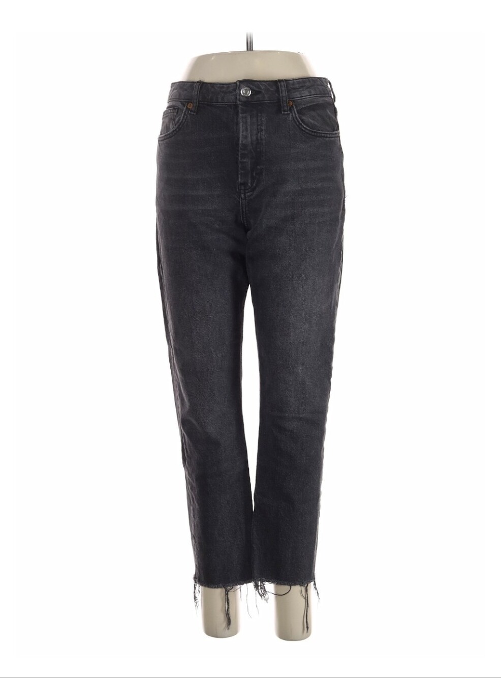 Black Washed Raw Hem Jeans